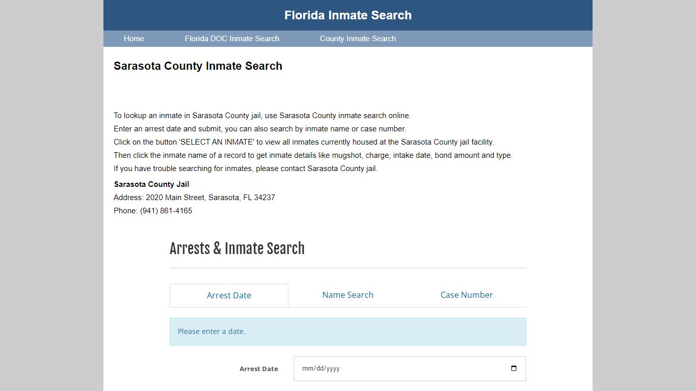 Sarasota County Jail Inmate Search